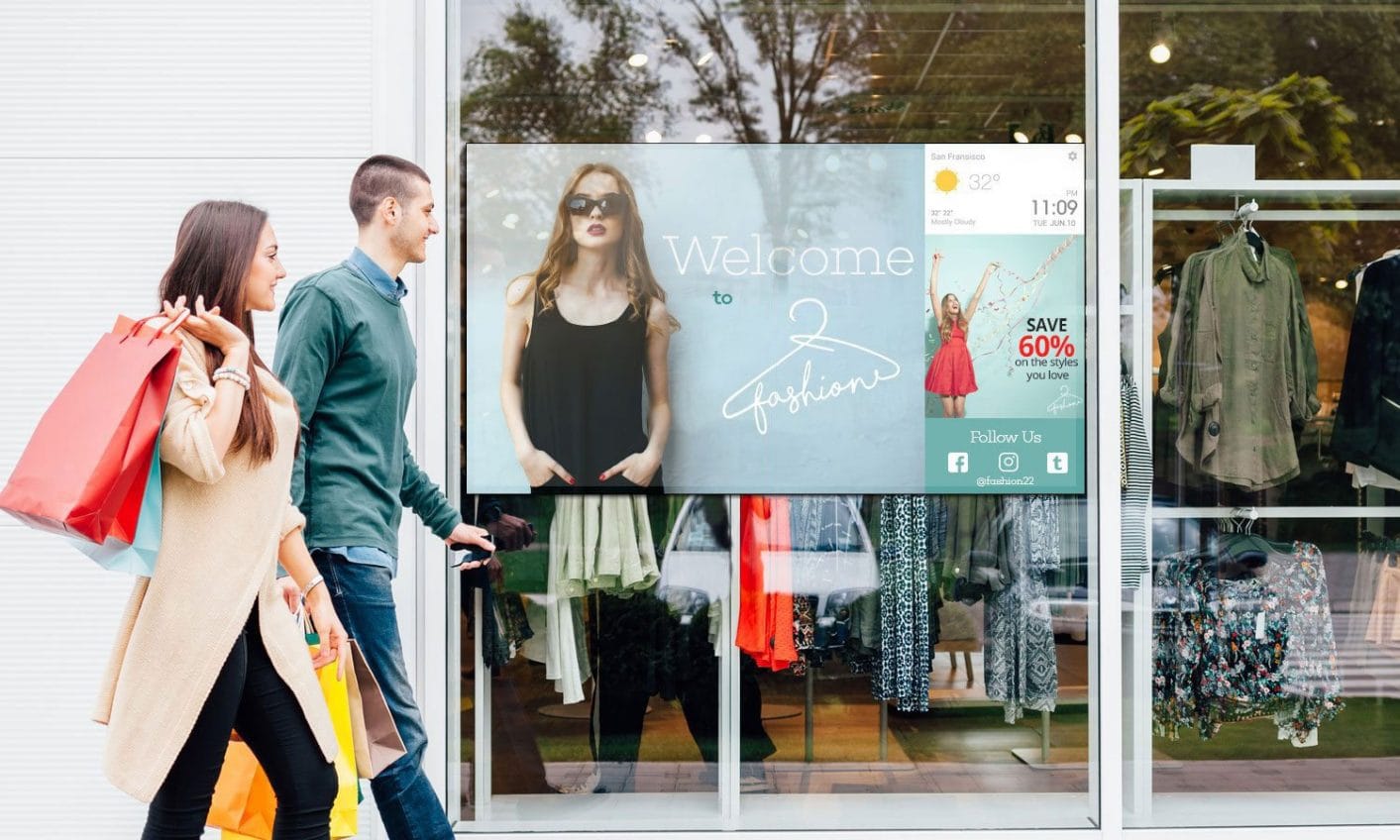 Painel de LED em vitrine de loja